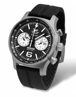 pnske hodinky Vostok-Europe EXPEDITION chrono line 6S21/5955199S na iernom siliknovom remienku